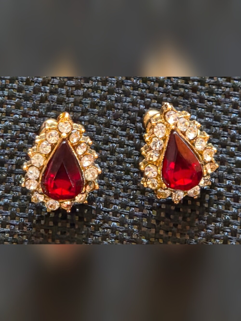 Gold-Tone Red Teardrop Crystal Stud Earrings